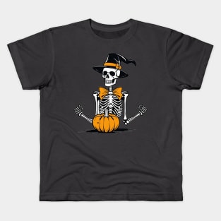 Skeleton pumpkin party Halloween design Kids T-Shirt